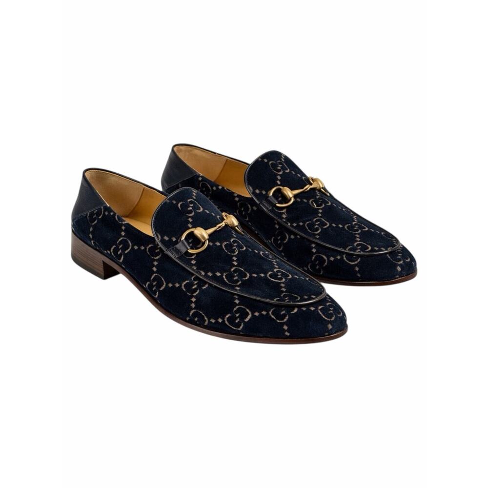 Gucci Velvet GG Monogram Horsebit Mule Loafer Quentin Blue Size 9.5